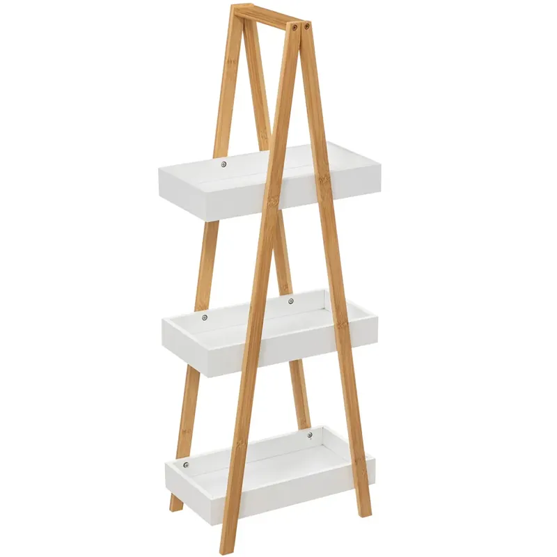 RESIGILAT Etajera cu 3 rafturi 5Five Natureo, MDF si bambus, 30x18x82 cm, alb Ofertă exclusivă