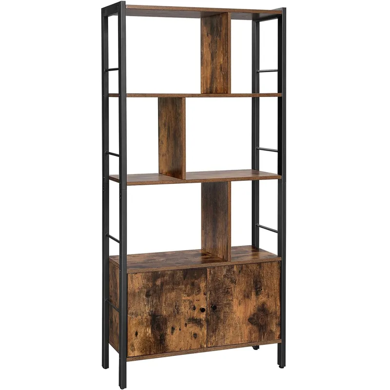 Nu rata RESIGILAT VASAGLE Biblioteca cu 4 rafturi si dulap inferior cu 2 usi, stil industrial, 74x30x155cm, maro rustic