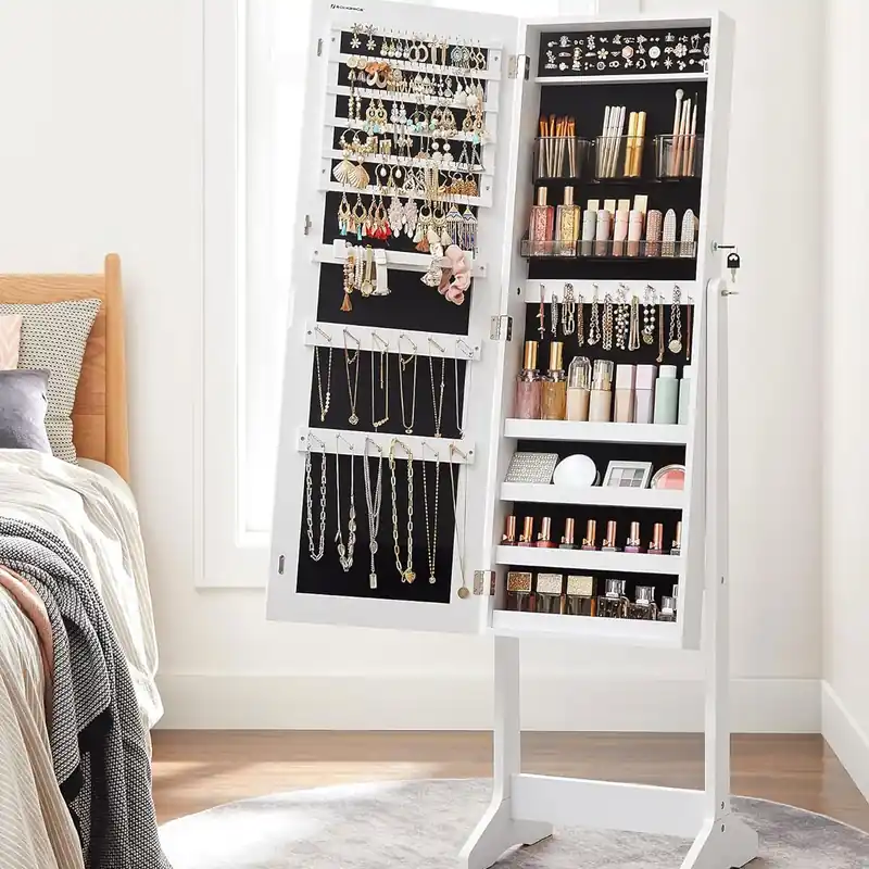 Bestseller RESIGILAT SONGMICS Oglinda de podea cu suport, design fara rama, cu spatiu de depozitare, 41x37x152cm, alb