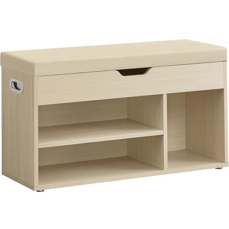 RESIGILAT VASAGLE Pantofar cu banca, capitonata, 3 compartimente, sarcina 150 kg, 30x80x44cm, modern, bej Cel mai bun preț