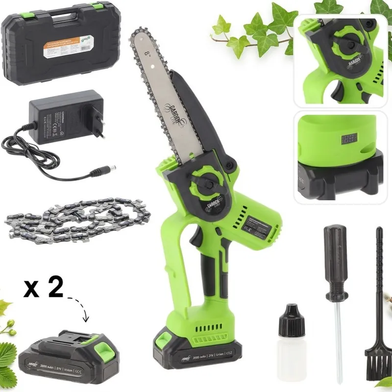 Fierastrau electric pentru crengi, cu acumulator, sina 20 cm, motor fara perii 900 W, 2 baterii 21 V, lant de rezerva Livrare rapidă