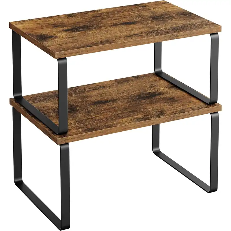 Ultima șansă SONGMICS Raft organizator condimente extensibil set 2 bucati, metal si PAL, suprapozabil, 30x20x16 cm, maro rustic