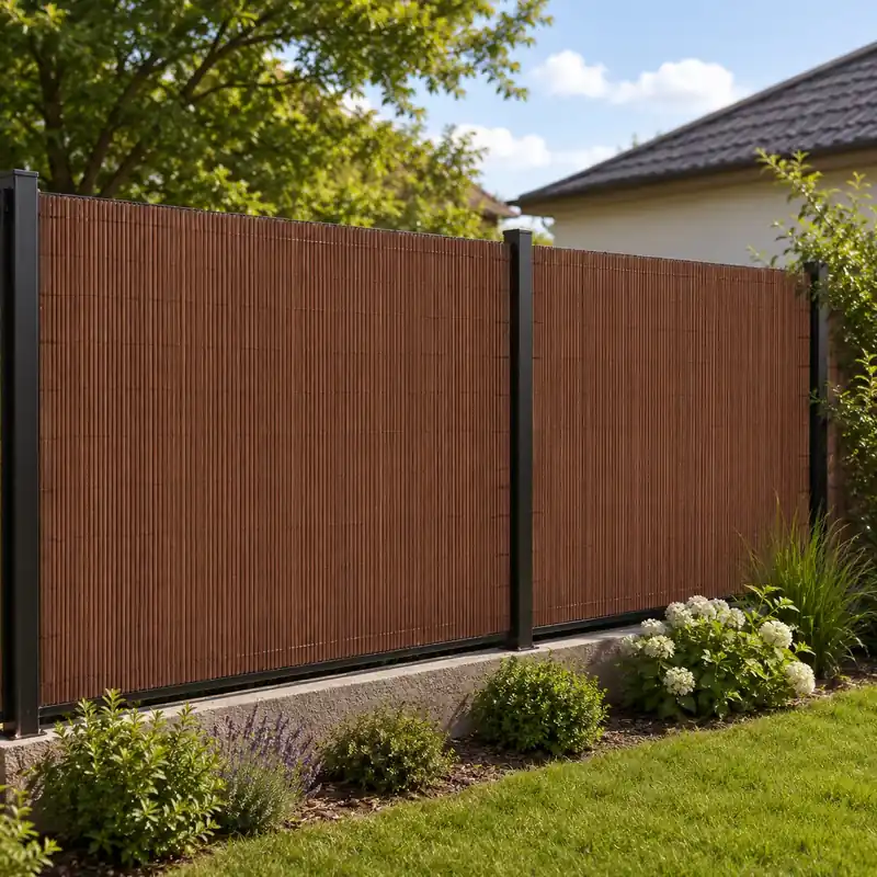 RESIGILAT Panou de gard pentru intimitate in gradina, lamele PVC ce imita bambusul, protectie UV, 500×160 cm, maro Vezi acum
