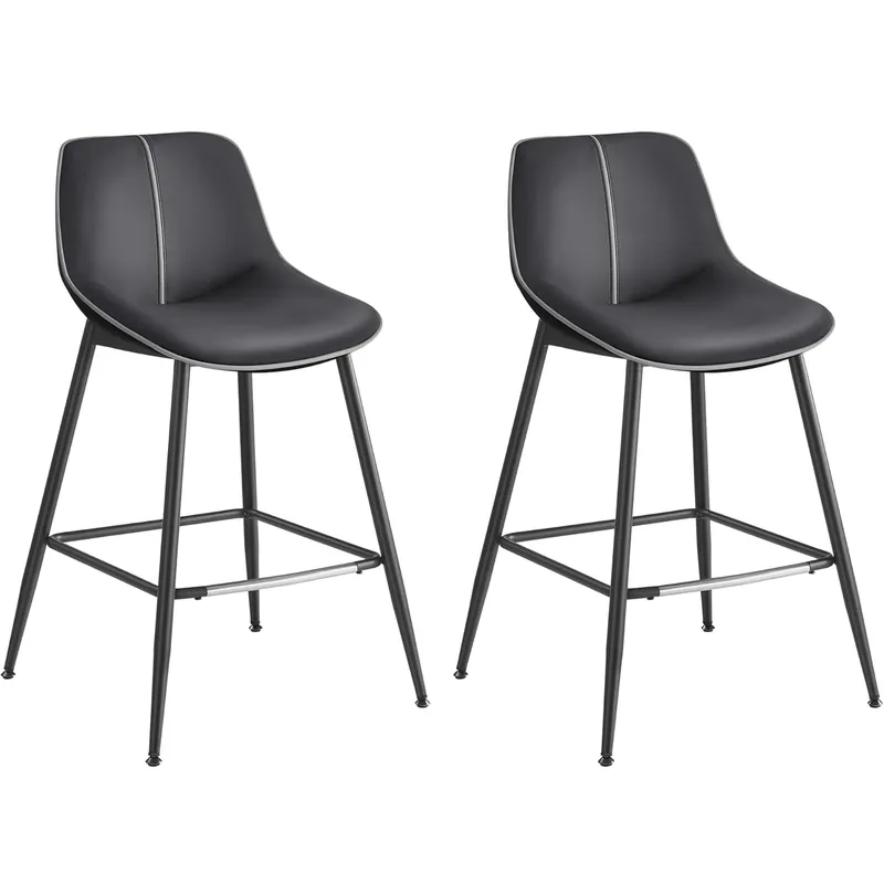 VASAGLE Set 2 scaune de bar, spatar ergonomic din piele artificiala, cadru metalic, 50x50x88 cm, negru Ofertă