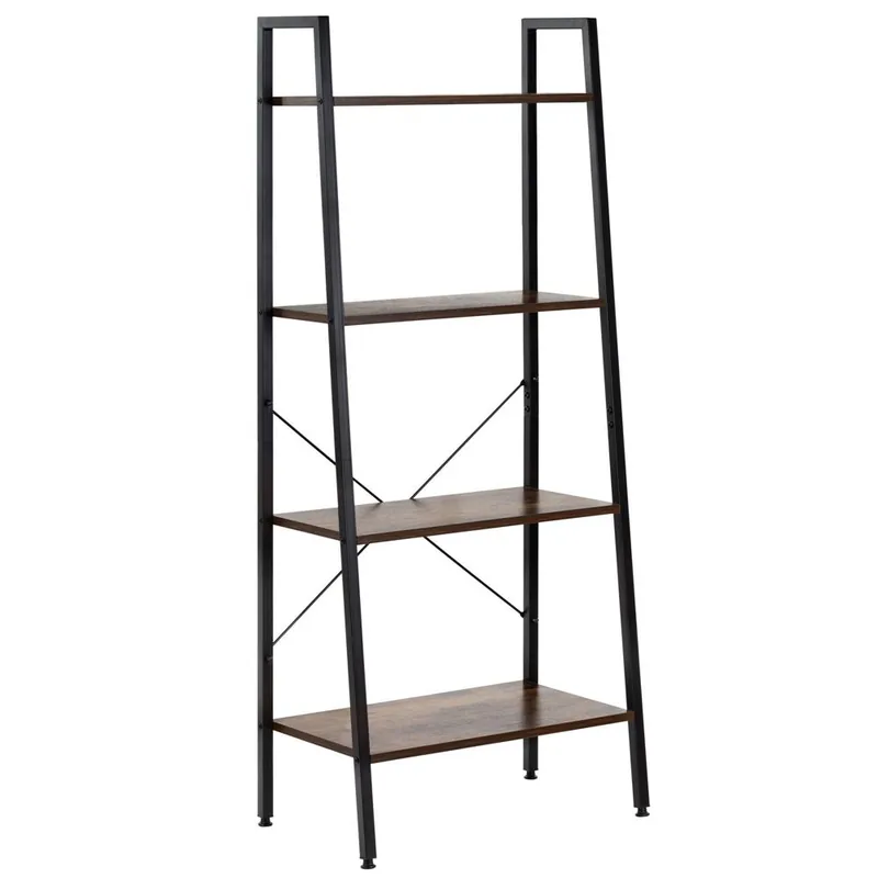 Etajera cu 4 rafturi, metal si MDF, stil industrial, 56x34x138 cm, maro inchis si negru Bestseller