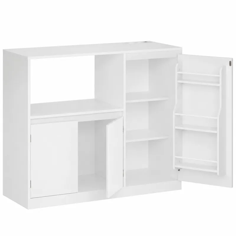 Ofertă specială VASAGLE Dulap pentru bucatarie cu raft pentru cuptor cu microunde, 3 usi si rafturi reglabile, priza integrata, 90x40x90 cm, alb
