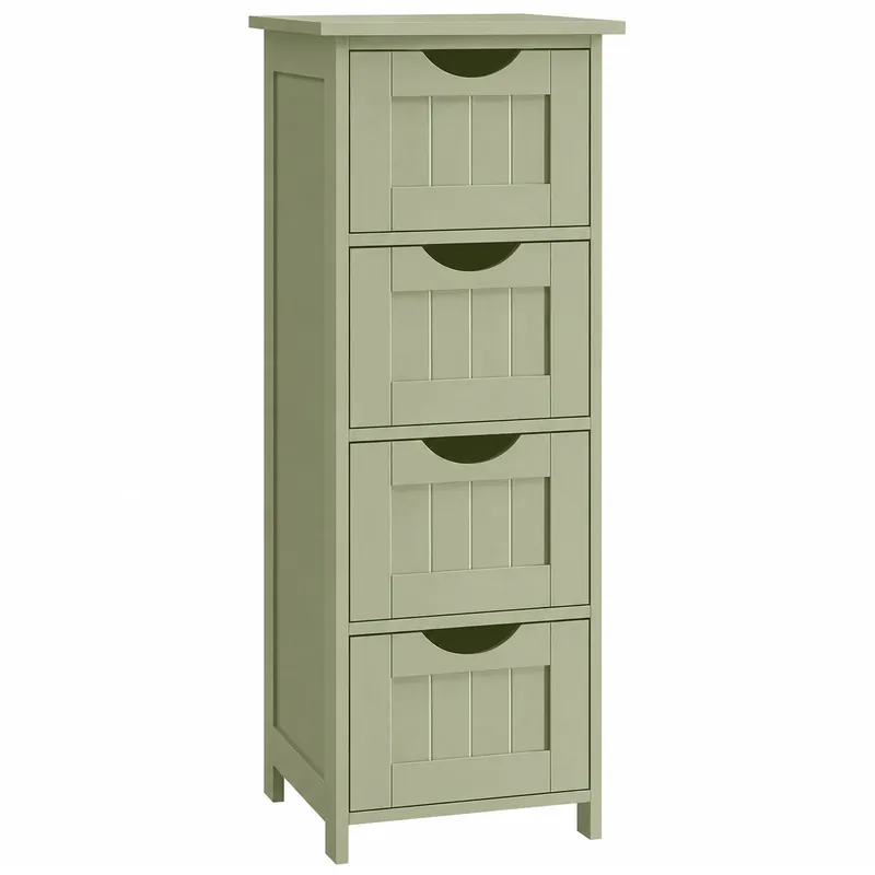 VASAGLE Dulap de depozitare de podea pentru baie, din lemn cu 4 sertare, 30x30x82cm, verde Ieftin