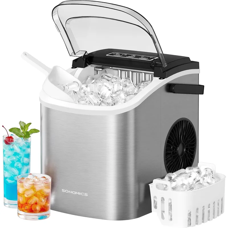 Noutate SONGMICS Masina cuburi gheata, 12 kg/24h, 2 dimensiuni, autocuratare, 31x25x32 cm, gri