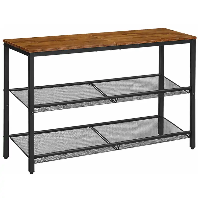 VASAGLE Etajera pantofi cu 3 niveluri, rafturi metalice reglabile si blat superior, stil industrial, 75x28x53 cm, maro rustic Preț redus