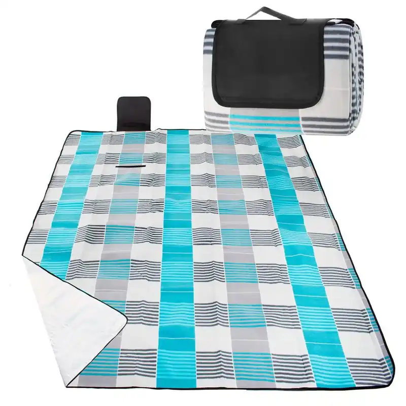 Livrare expres Patura pentru picnic sau plaja, cu folie izolatoare si maner, 150x200cm, albastru gri