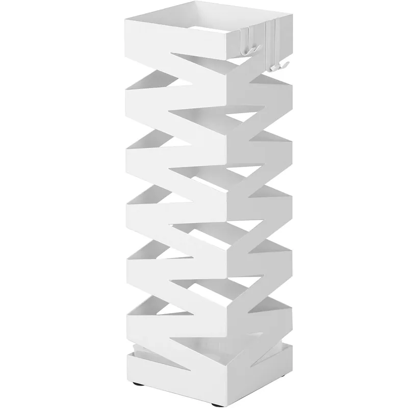 Mai ieftin SONGMICS Suport metalic pentru umbrele, cu carlige si tava de picurare, 15x15x49cm, alb