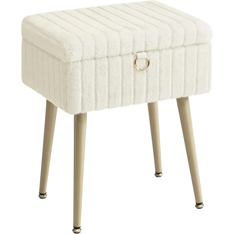 SONGMICS Taburet cu spatiu de depozitare si picioare metalice, tapitat, maxim 200 kg, 40x30x50 cm, alb crem Preț redus