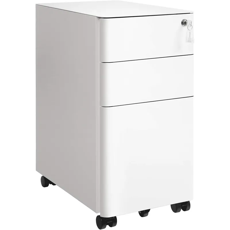 Ultima șansă SONGMICS Dulap birou rollbox, cu 3 sertare si roti, corp metalic preasamblat cu incuietoare, pentru documente A4, 46x30x59 cm, alb