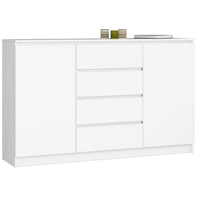 Comoda K160, cu 4 sertare si 2 dulapuri, PAL laminat 16 mm, 160x40x99 cm, alb Bestseller
