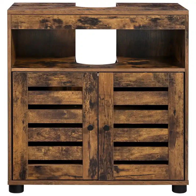 VASAGLE Dulap baie lavoar cu 2 usi tip jaluzea, raft reglabil, 60x30x63 cm, maro rustic Bestseller