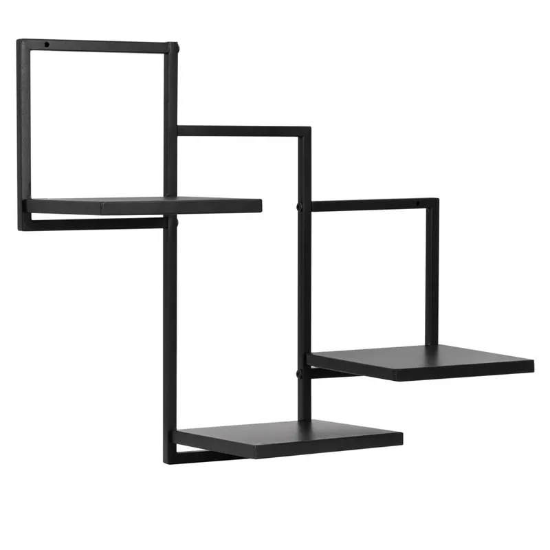 Raft de perete cu 3 polite din MDF si cadru metalic, 58x21x50 cm, negru Preț redus