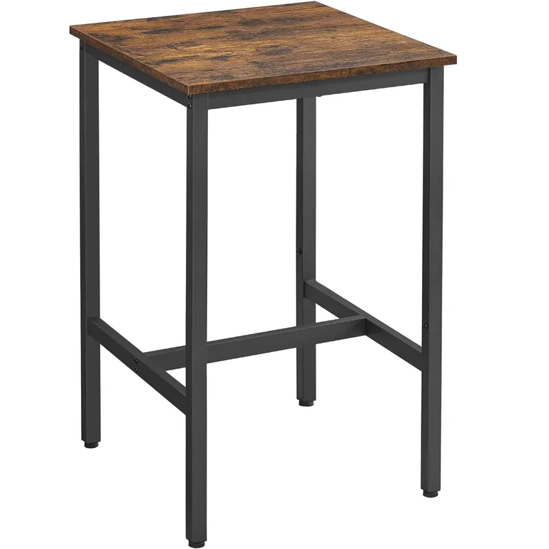 RESIGILAT VASAGLE Masa de bar pentru bucatarie, patrata, inalta, cadru de otel, 60x60x92cm, stil industrial, maro rustic si negru Cumpără online