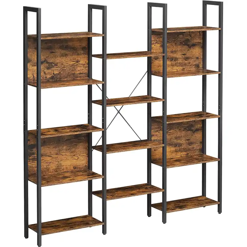 Bestseller VASAGLE Biblioteca cu 14 rafturi din lemn, cadru metalic, 24x158x166cm, stil industrial, maro rustic si negru