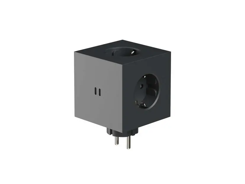 Cumpără online SQUARE 2 Prelungitor negru cu 3 prize Schuko și 2 porturi USB - AVOLT