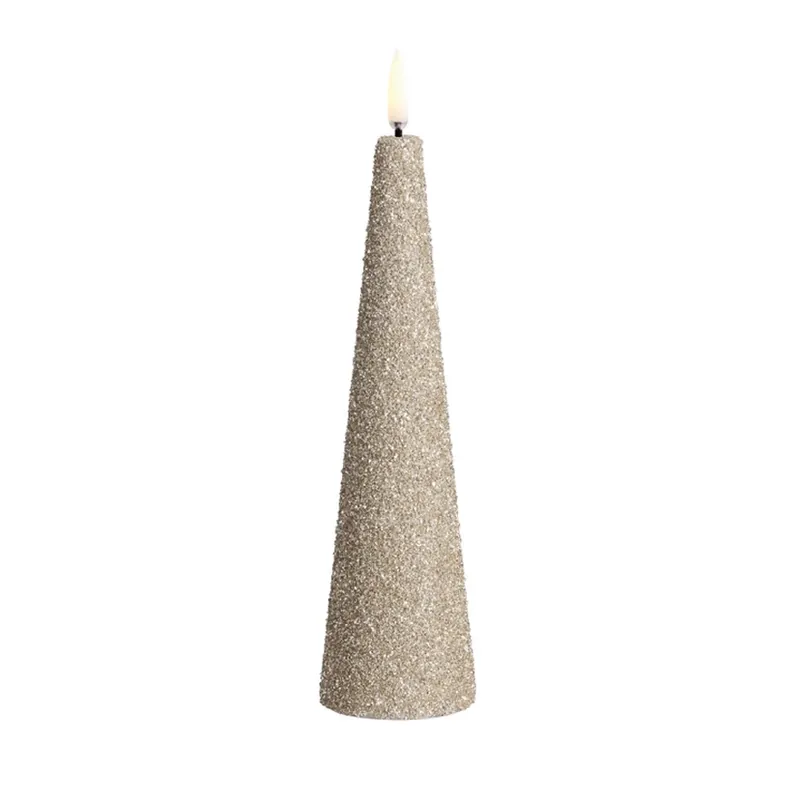 Preferatul clienților Lumânare LED CONE, crem, înălțime 22 cm, sclipici - Uyuni Lighting