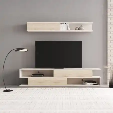 Ansamblu comoda TV Brick Bej 240x40x50.4 cm Reducere