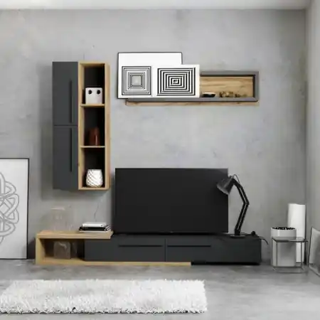 Preț promoțional Ansamblu comoda TV Calvados Bej 210x37.5x120 cm