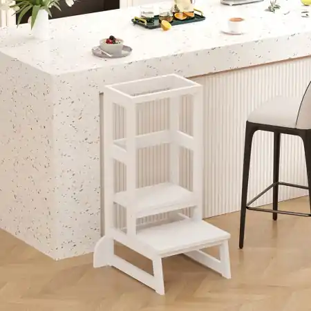 Turn de invatare pentru copii, din lemn Montessori Chiquel Alb 45.7x51x90 cm Calitate înaltă