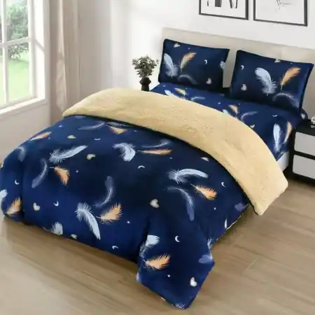 Vezi acum Lenjerie cu Elastic 180x200 Blue Feather, 4 Piese, cu Blanita (Cocolino)