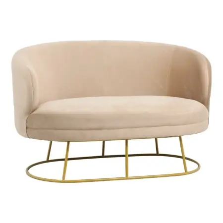 Canapea 2 locuri Rony catifea bej cu picioare metalice aurii 135x75x85 cm Cumpără acum