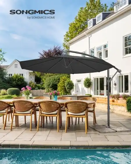 Umbrela de gradina Songmics Gri 300x300x245 cm Ofertă limitată