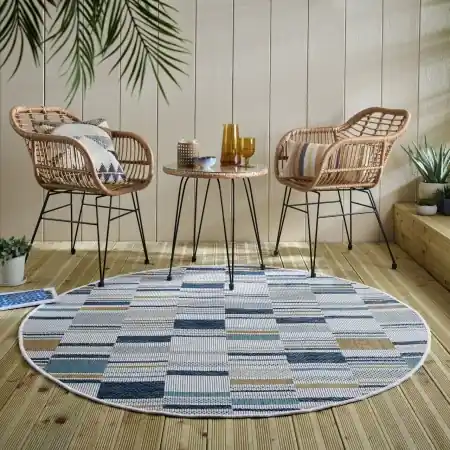 Bestseller Covor rotund Rosco Geo Outdoor Albastru 160x160 cm, Flair Rugs