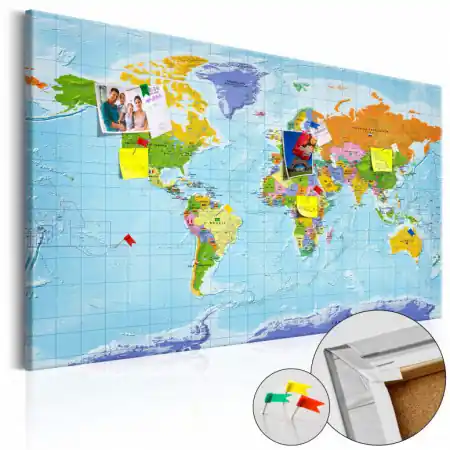 Cumpără acum Tablou din plută - World Map Countries Flags [Cork Map] 120x80 cm