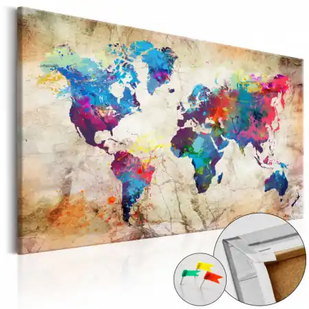 Tablou din plută - World Map Urban Style [Cork Map] 90x60 cm Nu rata