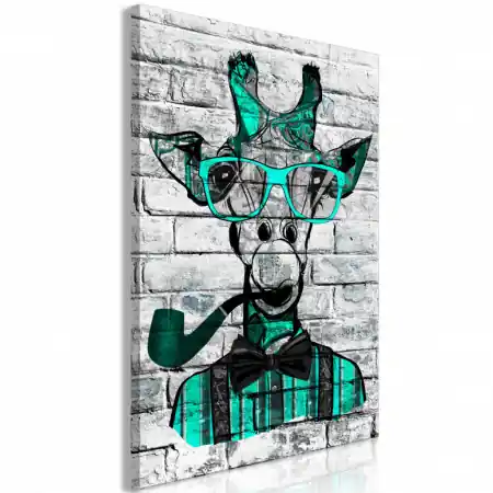 Tablou - Giraffe with Pipe (1 Part) Vertical Green 80x120 cm Preț promoțional