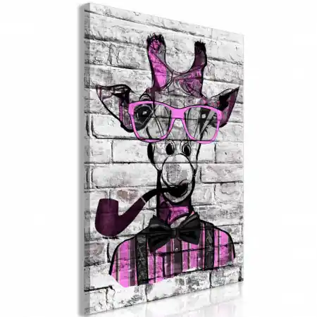 Doar azi Tablou - Giraffe with Pipe (1 Part) Vertical Pink 60x90 cm