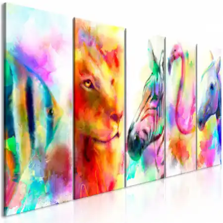 Expediere rapidă Tablou - Rainbow Watercolours (5 Parts) Narrow 200x80 cm