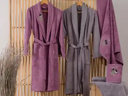 Ofertă Set Halate si Prosoape de Baie Violet Mov-Gri (Bambus)