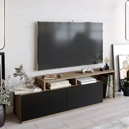 Plată securizată Comoda TV Nexera - Walnut, Negru