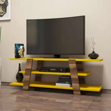 Comoda TV Flower - Walnut, Galben Retur gratuit