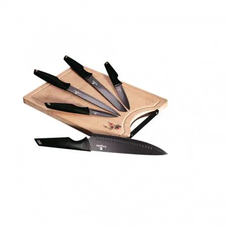Set 6 Cutite cu tocator bambus, negru- Rose Gold Reducere specială