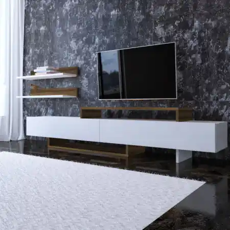 Ansamblu Comoda TV Nirvana Alb-Teak Ieftin