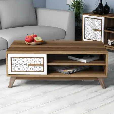Masuta de Cafea Ayla - Walnut, Alb Ofertă de sezon