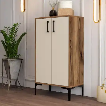 Dulap Pantofi Prag - Walnut, Crem Livrare rapidă