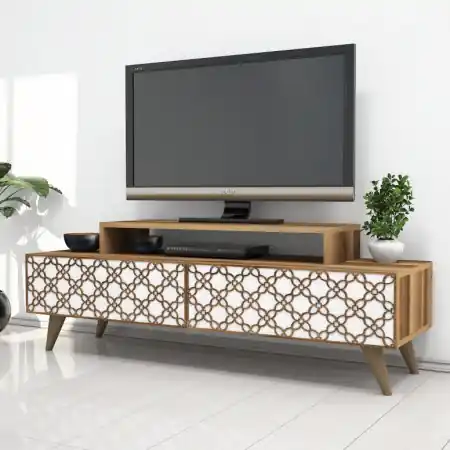 Comoda TV City - Walnut, Alb Reducere specială