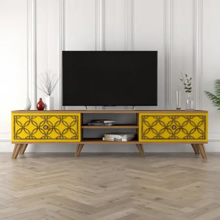 Comoda TV Class - Walnut, Yellow Livrare expres