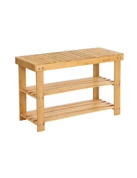Reducere specială Pantofar tip banca, Songmics, 3 rafturi, Bambus, 28.5 x 70 x 45 cm