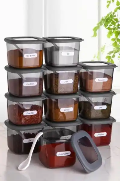 Preț redus Set 12 cutii de depozitare alimente Foly - Anthracite, Antracit