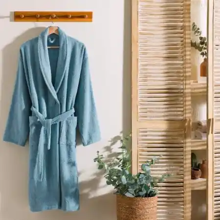 Halat de baie Unisex Salyaka Albastru, Marime L / XL (Bumbac 100%) Preț promoțional