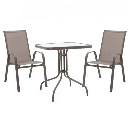Livrare expres Set de gradina masa si scaune 3 bucati Watson-Calan metal negru-textilena maro 70x70x70cm