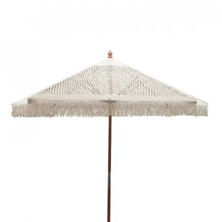 Promoție Umbrela stil mileu Brilie lemn-macrame D2.70x2.60m ecru